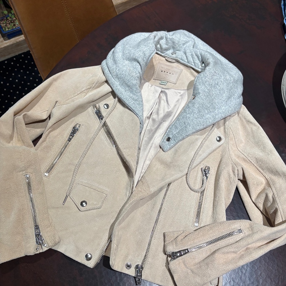 Mixed media suede moto jacket